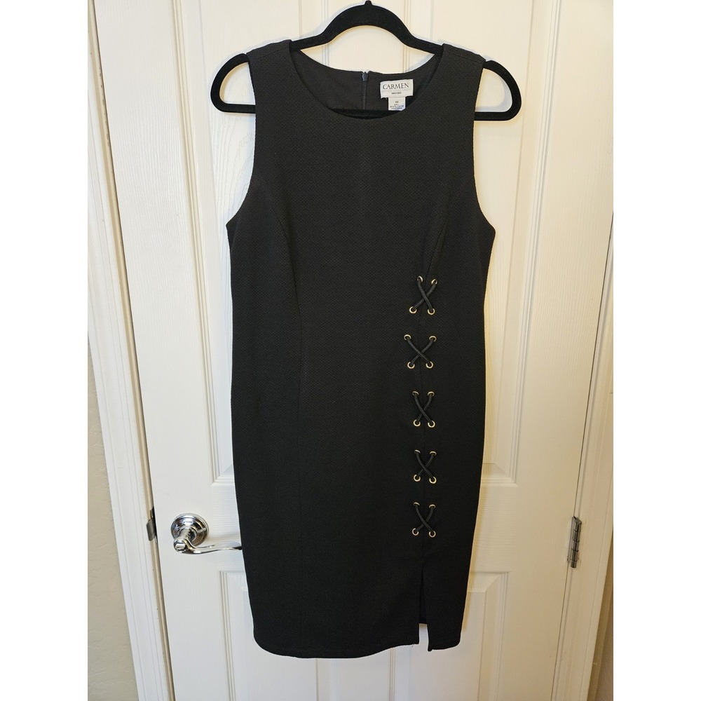 Carmen Marc Valvo Black Back Zip Lace-Up w/Metal Grommets Lined Dress, Size 10
